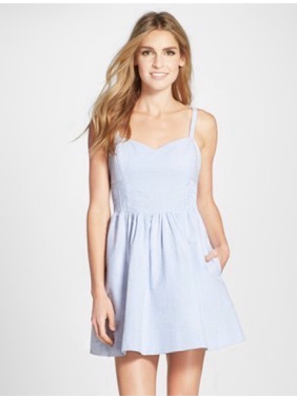 Lilly Pulitzer blue white striped seersucker mini dress Christie size 4 s small